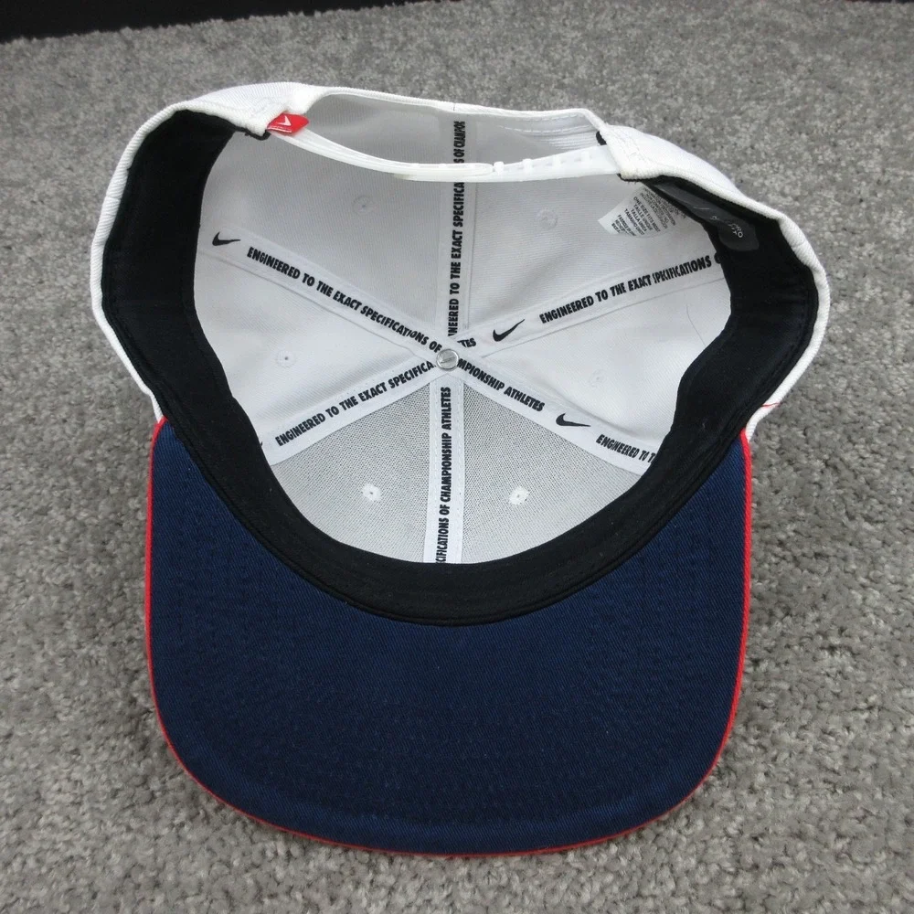 Nike Hat Cap Mens Snap Back White Red Sportswear Pro Drifit Twill Performance